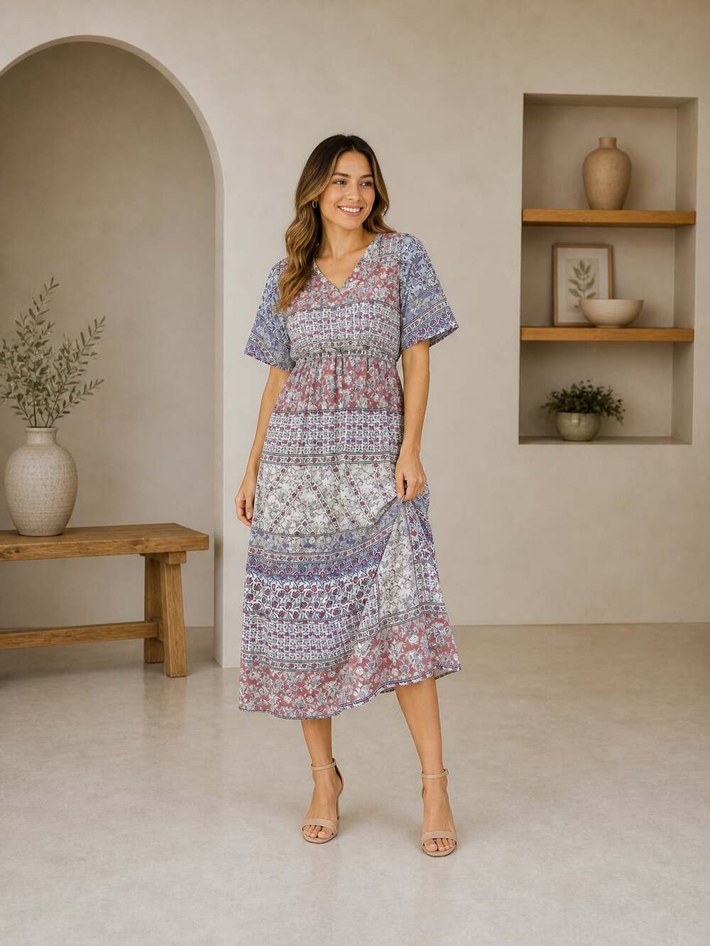 Lily Rose Boho Patchwork Floral Paisley Maxi Dress Size M Cottagecore